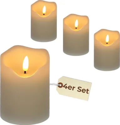 Produktbild von 4er Set LED Echtwachskerze mit Timer Led Kerzen flackernde Flamme Echtwachs Led Kerzen mit Timerfunktion Elektrische Kerzen 7,5 x 10 cm