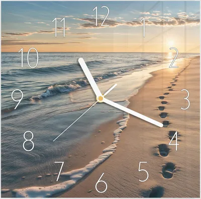 Produktbild von Wanduhr aus Glas mit Motiv Strandspuren- 30 x 30 cm - inkl. Aufhängesystem