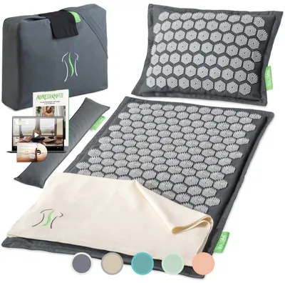 Produktbild von BACKLAxx® Akupressur-Set Akupressurmatte Massagematte & Kissen Nadelmatte Akupunktur schiefergrau