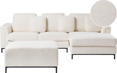 Produktbild von BELIANI Ecksofa Weiß Bouclé Stoffbezug L-Förmig Linksseitig Modern Zierkissen Polstersofa Stoffsofa Wohnzimmer