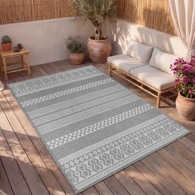 Produktbild von Outdoor Teppich Flachgewebe modern Boho Ethno wetterfest Außenbereich Grösse 80x150 cm