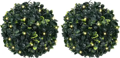 Obrázok produktu pre Umelé buxusové gule s LED svetlami, 2 ks, zelená, 22 cm
