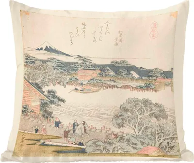 Produktbild von MuchoWow® Zierkissen Sofakissen Wohnzimmer Dekokissen 60x60 cm Der Stein der Pferdefesseln - Gemälde von Katsushika Hokusai - Sitzfläche - Foto Polster