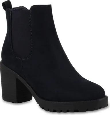 Produktbild von Mytrendshoe Damen Stiefeletten Chelsea Boots Profilsohle Blockabsatz 77276, Farbe: Marine Blau, Größe: 37