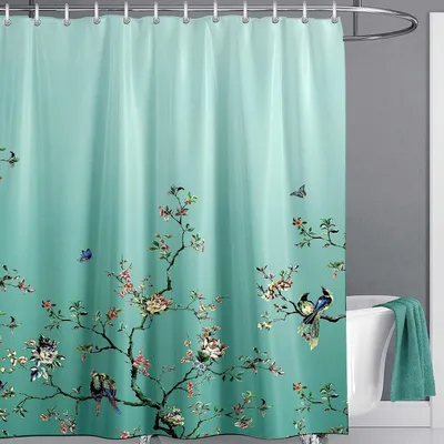 Obrázek produktu pro Omgoods - Závěs do sprchy 180 x 210 cm, květinový motiv, s 12 kroužky