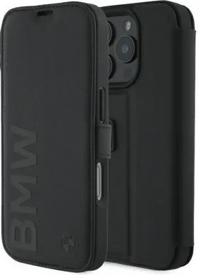 Produktbild von BMW BMBKP16X23RMRLK iPhone 16 Pro Max     6.9" schwarz bookcase Signature Leather Wordmark Schutzhülle