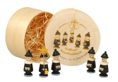 Produktbild von Miniaturfigur Spanschachtel mit 5 Kurrendefiguren schwarz Höhe 3,2 cm NEU