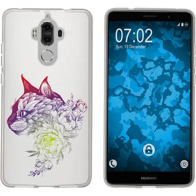 Produktbild von PhoneNatic Case kompatibel mit Huawei Mate 9 Silikon-Hülle Floral Katze M2-5