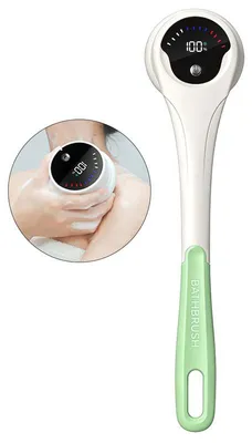 Produktbild von Elektrische Duschbürste für Rücken mit langem Stiel – Abnehmbarer Griff, 5 Aufsätze für Massage, Peeling, abgestorbene Haut und Cellulite