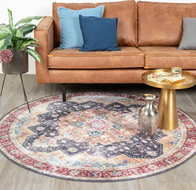 Produktbild von Volero - Teppich Vintage Rund - Azara Blau Rot - Ø 120 cm - Wohnzimmer, Esszimmer, Schlafzimmer - Klassik, Orientalisch