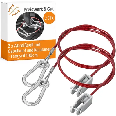 Produktbild von 2 STK Abreißseil Anhänger Wohnwagen 1M mit Gabelkopf und Karabiner roter Mantel