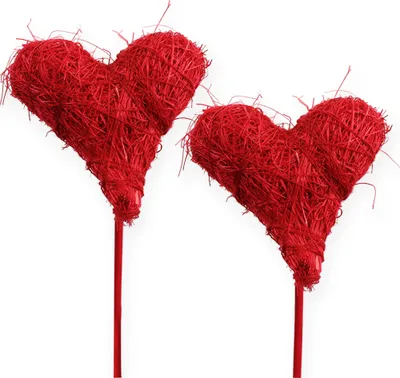 Produktbild von Sisalherz Rot 5cm am Stab - Deko Herzen Hochzeit Valentinstag 24 Stück