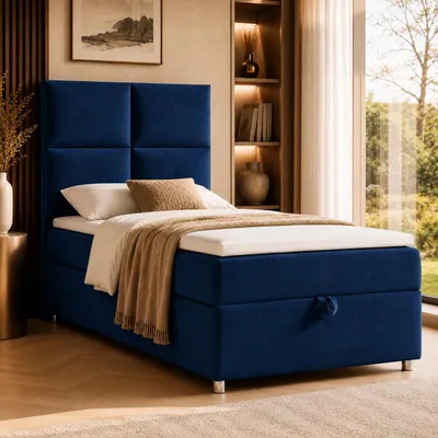 Produktbild von Best for Home Boxspringbett mit Bettkasten Trinity K2-SINGLE 90x200 Bonellfederkern inkl. Topper – Blau