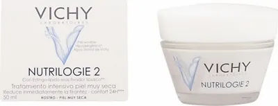 A product shot of Vichy Nutrilogie 2 cream and its packaging.