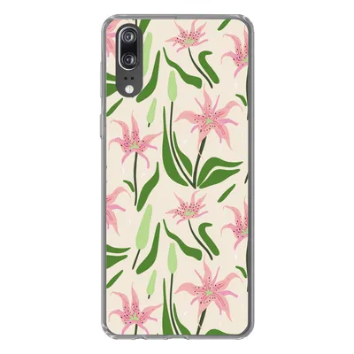 Produktbild von MuchoWow® Handyhülle Schutzhülle Hülle für Huawei P20 Blume - Rosa - Blatt Silikon Softcase Handy Hülle - Hardcover