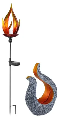 Produktbild von 2er Set LED Solarlampe, Flammen Design, Skulptur