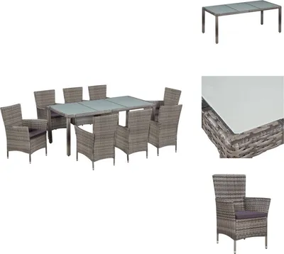 Produktbild von vidaXL 9-tlg. Garten-Essgruppe mit Auflagen Poly Rattan Grau - Gartenmöbel-Sets