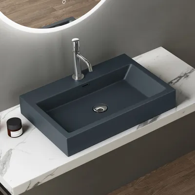 Produktbild von doporro Design Aufsatzwaschbecken Hängewaschbecken Waschbecken Matt Anthrazit BTH 60x42x10 cm Waschtisch aus Mineralguss Colossum06