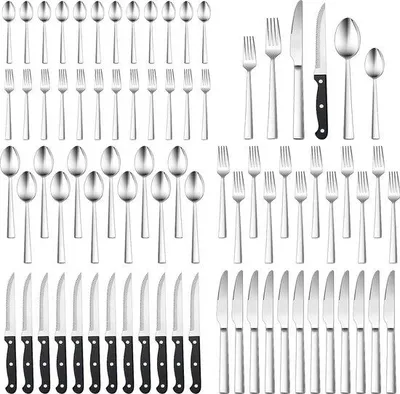 Produktbild von 12-teiliges Besteckset aus Edelstahl, 72-teilig, mit Steakmesser, für zu Hause, Restaurant oder Party, Maschinenspülbar