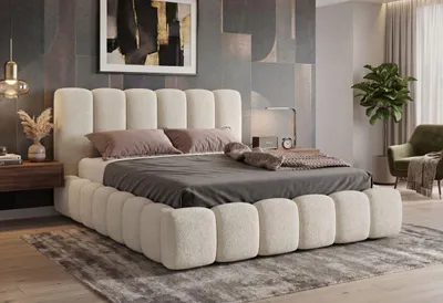 Produktbild von LUXKOR24 Polsterbett VELORA 160x200cm mit Bettkasten & Metallgestell - Bouclé Stoff ECRU GERRA