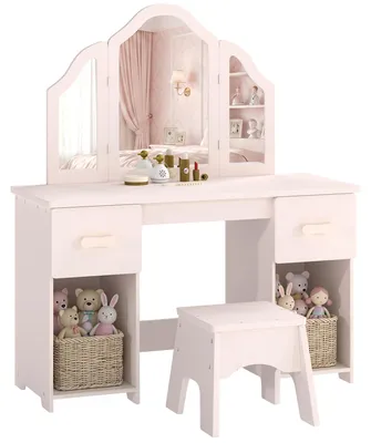 Produktbild von AIYAPLAY Schminktisch Kinder, 2 in 1 Kinderschminktisch Schreibtisch mit Hocker