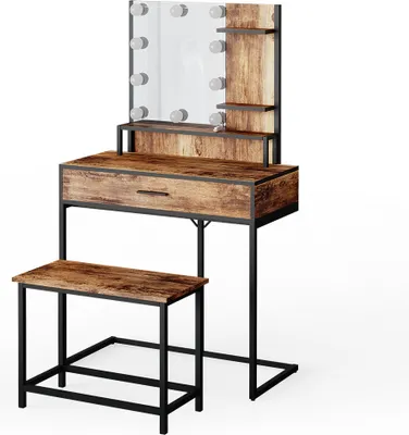 Produktbild von Schminktisch Vicco Fyrk Antikholz 80 cm mit LED Beleuchtung und Stuhl, Model 34348