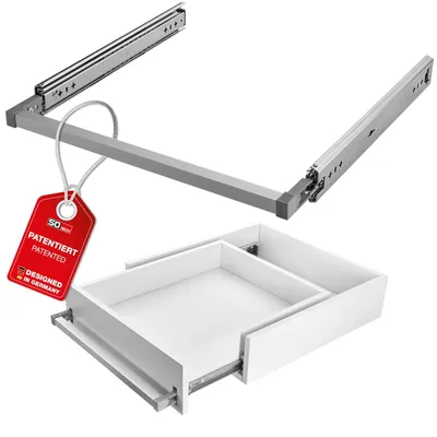 Produktbild von SOTECH VarioSlide Vollauszug KV2-100-H53 450 mm – Schwerlast 100 kg, Einhandverriegelung, Schubladenbreite 600 mm, grau, mit Front (1 Paar)