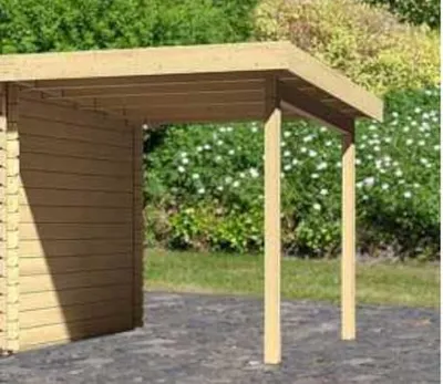 Produktbild von KARIBU Weiß 2+3 Gartenhaus Anbaudach, Anbaudach für Bastern 2 und Bastern 3, Fichtenholz Flachdach Konstruktion, Überdachung für Auto Fahrrad Gartengeräte, Steck Schraubsystem