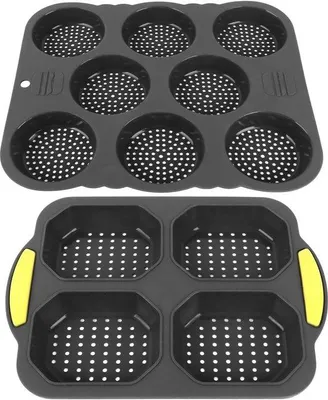 Produktbild von Famanu Brotbackformen-Set Silikon Hamburgerbrötchenform - 8 Fächer - Baguetteform - 4 Fächer