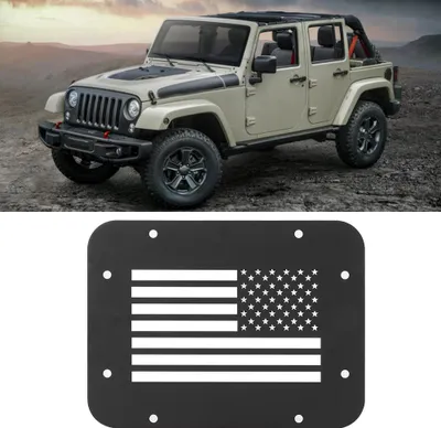 Zdjęcie produktu dla Osłona płyty wentylacyjnej tylnej klapy, typ flaga amerykańska, pasująca do modeli Jeep Wrangler JK 2- lub 4-drzwiowych 07–18