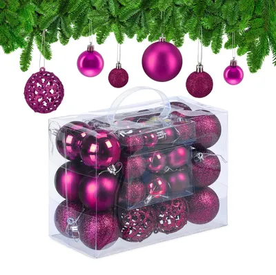 Weihnachtskugeln Set 50er, Kunststoff, Matt/Glanz/Glitzer, ∅ 3/4/6 cm, Rosa