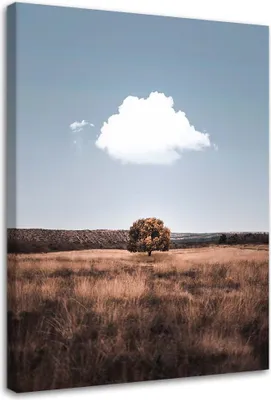Produktbild von Leinwandbild einsamer baum und wolken 60x90 cm Feeby blau wandbild bereit zum aufhängen