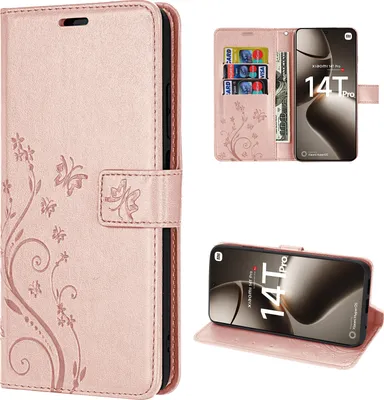 Produktbild von Hülle Xiaomi 14T Pro, Handy Tasche Handyhülle Wallet Case Flip Cover Klapphülle Rosegold