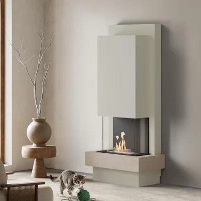 Produktbild von muenkel design Milano [moderner Design Ethanolkamin]: Jura (Schiefer beige) - Planika Senso - weiß