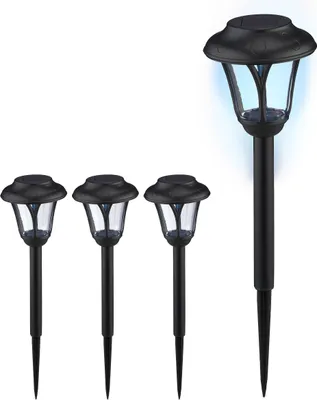 Zdjęcie produktu dla Zestaw 4 lamp solarnych Relaxdays, lampy solarne LED z kołkiem do wbijania w ziemię, wys. x średnica: 39 x 11 cm, nowoczesne oświetlenie ogrodowe, do użytku na zewnątrz, kolor czarny