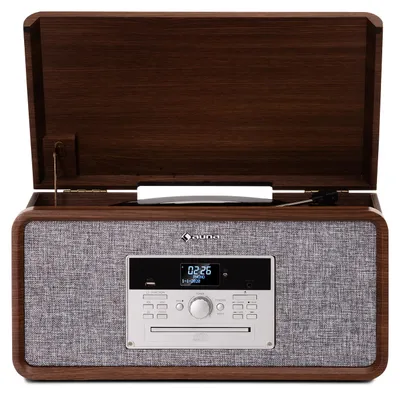 Produktbild von Auna Plattenspieler für Schallplatten, Plattenspieler mit Lautsprecher, CD-Player, MP3 & USB Schallplattenspieler mit Bluetooth & DAB+/FM Radio, Audio Record Player, Moderner Plattenspieler Turntable