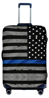 Image de Housse de protection de bagages élastique avec une ligne bleue, revêtement personnalisé avec fermeture éclair, de couleur blanche, taille XL
