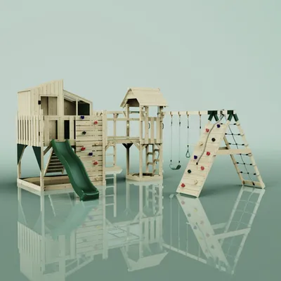 Produktbild von OutdoorToys Spielturm Gustav aus Holz in Grün Trapezschaukel