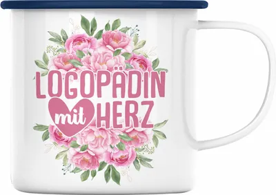 Produktbild von Trendation - Logopädin Mit Herz Emaille Tasse Geschenk Logopädie Logopäde (Blau)