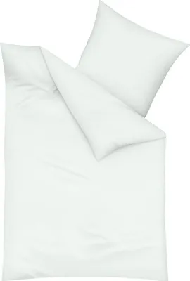 A white duvet cover and pillowcase are laid out on a white background.