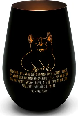 Produktbild von Mr. & Mrs. Panda Kerzenhalter Corgie - Schwarz - Geschenk, Laterne, Hund, Glas Windlicht, Spruch, Sprüche, Kerzenglas, Lebensfroh, Teelichthalter, Welsh Corgi Pembroke