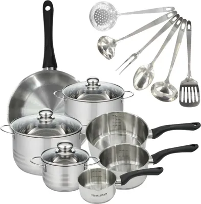 Image de Batterie de cuisine 1 poêle 28 cm, 3 casseroles 12/16/20 cm, 3 faitouts 16/20/24 cm, 6 ustensiles Fackelmann Geneva