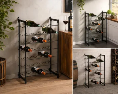 Produktbild von Practo Home Weinregal – Flaschenregal für 35 Flaschen – Kunststoffbeschichteter Stahl – Platzsparend, KI-generiertes Bild