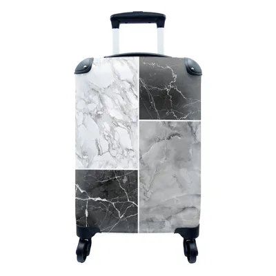 Produktbild von MuchoWow® Koffer Handgepäck Trolley Rollkoffer Kleine Reisekoffer mit 4 Rollen - Marmor - Weiß - Schwarz - Cabin Size < 55x40x23 cm & 55x40x20 cm - Fotokoffer - Kabinenkoffer - Boardgepäck - Reise-Box - Reisekoffer - Reisegepäck - Koffer mit Bild - Trolley für Kinder