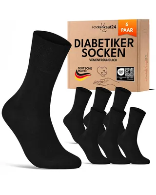 Produktbild von Diabetiker Socken Herren Damen ohne Gummi mit Komfortbund Baumwolle - 70108T Schwarz 43-46 6 Paar