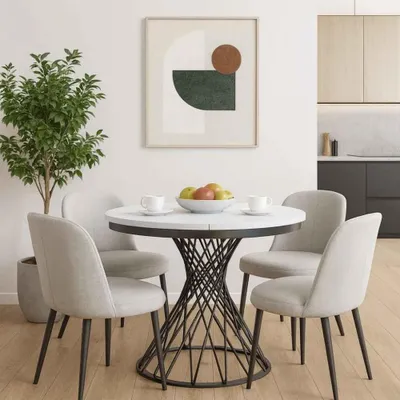 Produktbild von BEAUTYSOFA | Runder Ausziehtisch LAURA 100–140 cm – Esstisch rund mit Metallbeinen, moderner Küchentisch für Esszimmer & Küche, Schwarz/Weiß