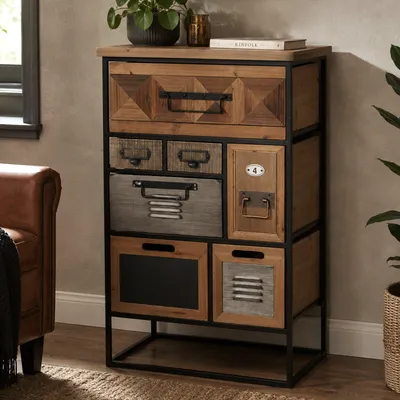 Produktbild von Apothekerkommode HWC-Q78, Schrank Highboard Schubladen Industrial Vintage/Shabby Holz Metall 84x53x31cm
