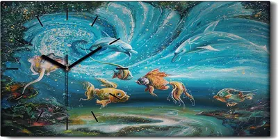 Produktbild von Küchenuhr Bürouhr Leinwand Uhr Geräuschlos 60x30 Malerei Tiere Fische Kunst - schwarze Hände