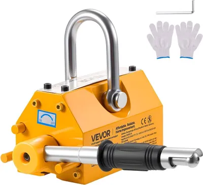Obrázek produktu pro Permanentní magnetický zvedák, nosnost 400 kg, vysoce odolný neodymový zvedací magnet N42 s uvolňovací rukojetí a ocelovým hákem, používaný v dílenských jeřábech a kladkostrojích, pro zvedání ocelových desek, desek