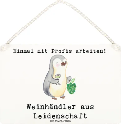Produktbild von Mr. & Mrs. Panda Schild Weinhändler Leidenschaft DIN A6 - Weiß - Geschenk, wandhänger, Türschild, Holzschild, wandtafel, holzbild